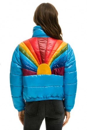Chaquetas Aviator Nation Sunburst Apres Puffer Mujer Glossy Ocean | 10UXLVNIW