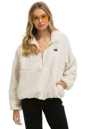 Chaquetas Aviator Nation Teddy Apres Half Zip Mujer White | 10LZPUKCY