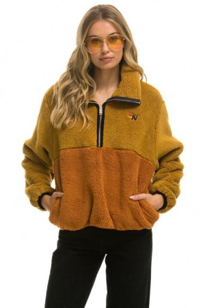 Chaquetas Aviator Nation Teddy Apres Half Zip Color Block Mujer Orange | 10OMBTEZG