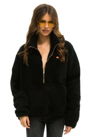 Chaquetas Aviator Nation Teddy Apres Half Zip Mujer Black | 10OVRETDZ
