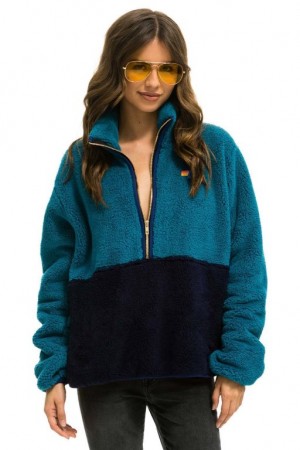 Chaquetas Aviator Nation Teddy Apres Half Zip Color Block Mujer Capri | 10OZQWIXM