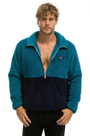 Chaquetas Aviator Nation Teddy Half Zip Color Block Hombre Capri | 68ITZFJDL