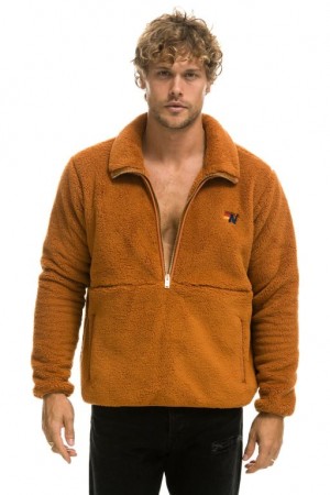 Chaquetas Aviator Nation Teddy Half Zip Hombre Whiskey | 68UFHRQTD