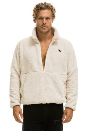 Chaquetas Aviator Nation Teddy Half Zip Hombre White | 68UHTQPLF