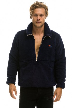 Chaquetas Aviator Nation Teddy Half Zip Hombre Navy | 68UQISWEX
