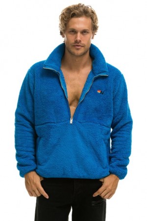 Chaquetas Aviator Nation Teddy Half Zip Hombre Blue | 68VKXCDGU