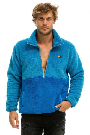 Chaquetas Aviator Nation Teddy Half Zip Color Block Hombre Ocean | 68WKUDMPQ