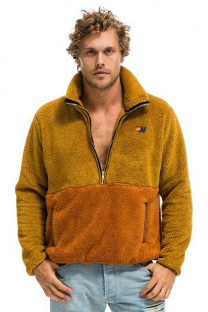 Chaquetas Aviator Nation Teddy Half Zip Color Block Hombre Orange | 68XNIMYVA