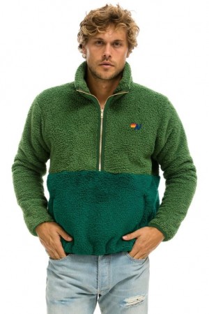 Chaquetas Aviator Nation Teddy Half Zip Color Block Hombre Green | 68YQLZATJ
