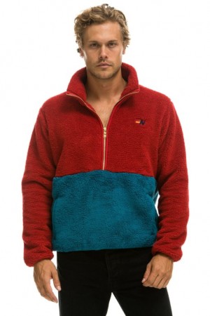 Chaquetas Aviator Nation Teddy Half Zip Color Block Hombre Pink | 68ZHFPNAR