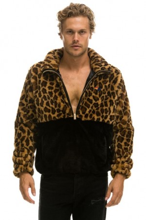 Chaquetas Aviator Nation Teddy Half Zip Color Block Hombre Cheetah | 68ZHXDLPA