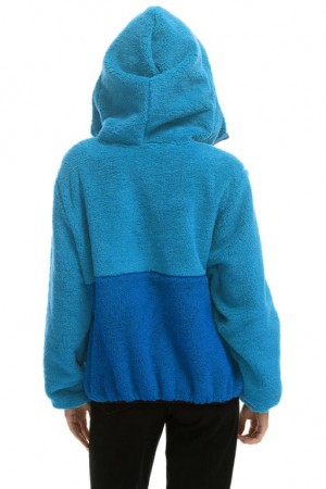 Chaquetas Aviator Nation Teddy Hooded Half Zip Color Block Hombre Ocean | 68IYOEZFH