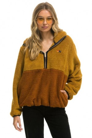 Chaquetas Aviator Nation Teddy Hooded Half Zip Color Block Hombre Orange | 68JOQMYZL