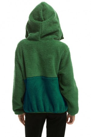 Chaquetas Aviator Nation Teddy Hooded Half Zip Color Block Hombre Green | 68QFKLUPS