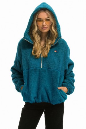 Chaquetas Aviator Nation Teddy Hooded Half Zip Mujer Capri | 14KQEOBPF