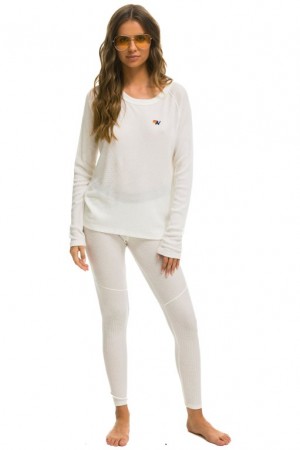 Chaquetas Aviator Nation Thermal Base Layer Set Mujer White | 10JZODLGR