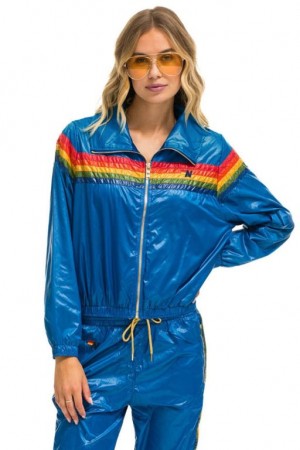 Cortavientos Aviator Nation 5 Stripe Mujer Blue | 15OFJRTGW