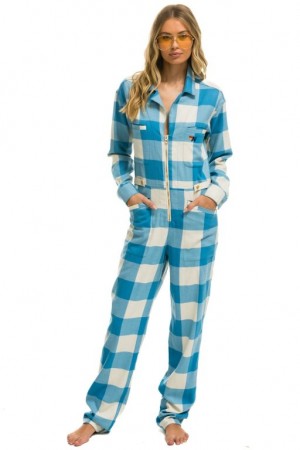 Flight Suit Aviator Nation Plaid Mujer Blue | 08TGZYPVL