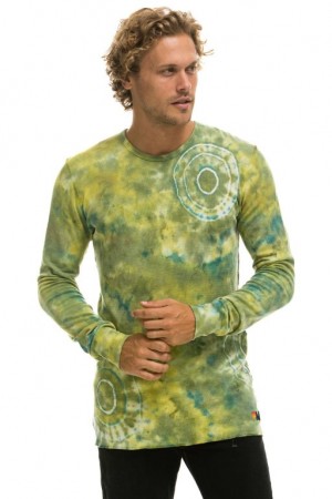 Manga Larga Aviator Nation Hand Dyed Thermal Hombre Green Yellow | 71KPAEIVS