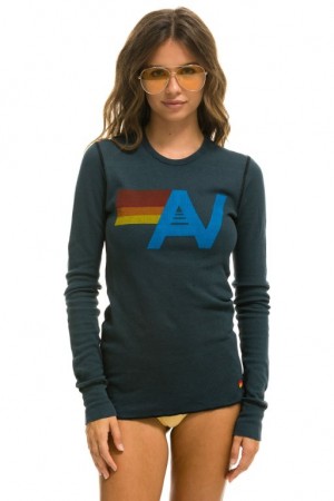 Manga Larga Aviator Nation Logo Thermal Mujer Grey | 27LGTBPEI