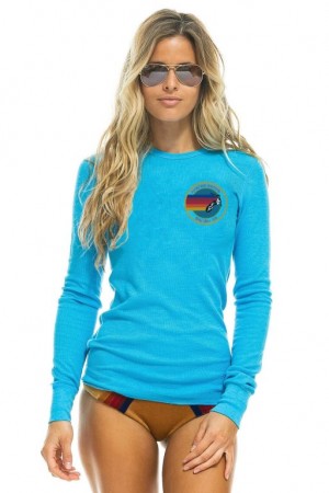 Manga Larga Aviator Nation Malibu Thermal Mujer Blue | 27UZLRQPN
