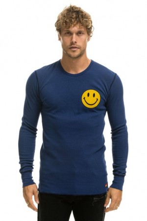 Manga Larga Aviator Nation Smiley 2 Thermal Hombre Navy | 71FSXZGJE