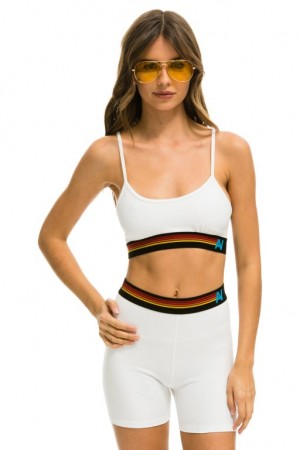 Pantalones Cortos Ciclismo Aviator Nation Logo 4 Inch Hi Rise Mujer White | 54OCWNULA