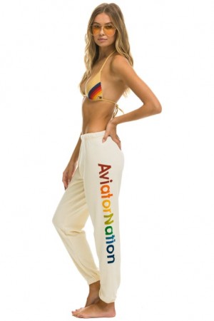 Pantalones Deportivos Aviator Nation Aspen Mujer White | 35VFCHOKN