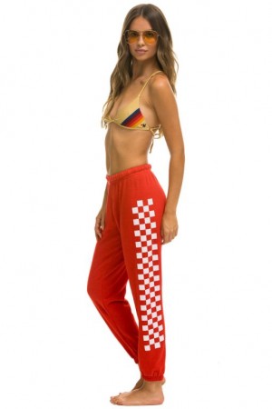Pantalones Deportivos Aviator Nation Check Leg Mujer Red / White | 38UEPYOIB
