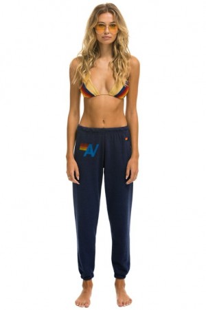 Pantalones Deportivos Aviator Nation Logo Mujer Navy | 32AZMVXBO