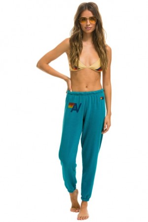Pantalones Deportivos Aviator Nation Logo Mujer Turquoise | 34ALHBPQY