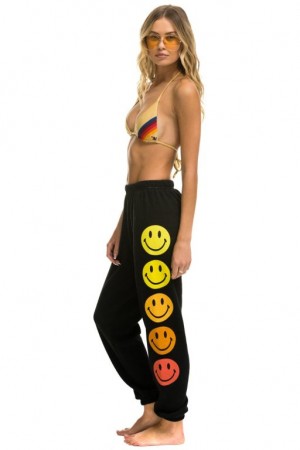 Pantalones Deportivos Aviator Nation Smiley Sunset Womens Mujer Black | 37ARJHYFB