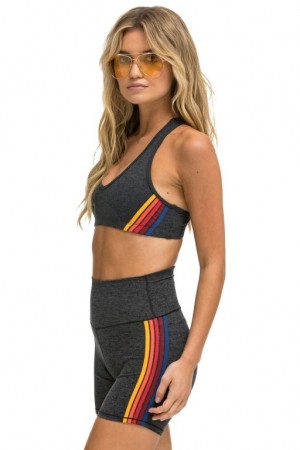 Short Aviator Nation 5 Stripe Rainbow 4 Inch Hi-rise Biker Mujer Grey | 47NIVZUMD