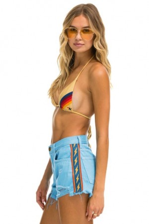 Short Aviator Nation Bolt Stripe Boyfriend Cutoff Jean Mujer Blue | 46PNTIJMZ