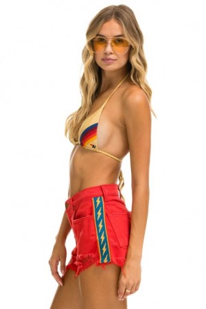 Short Aviator Nation Bolt Stripe Boyfriend Cutoff Jean Mujer Red | 46STBOKWH