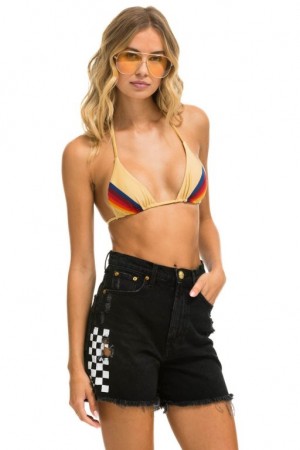 Short Aviator Nation Hi Rise Skater Cutoff Side White Check Mujer Black | 45MZDVKCL