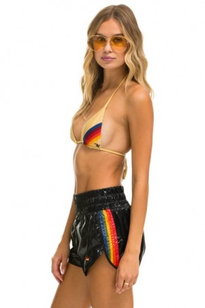 Short Aviator Nation High Rise 5 Stripe Nylon Jogger Mujer Black | 42ISMGRYF