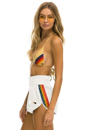 Short Aviator Nation High Rise 5 Stripe Nylon Jogger Mujer White | 45IZESWJH