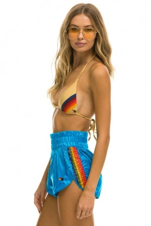 Short Aviator Nation High Rise 5 Stripe Nylon Jogger Mujer Blue | 45MJCPXET