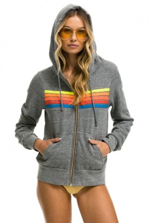 Sudadera con Capucha Aviator Nation 5 Stripe Mujer Grey / Multicolor | 04PTUQXCR