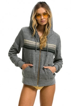 Sudadera con Capucha Aviator Nation 5 Stripe Mujer Grey / Grey | 04TSXYIVA