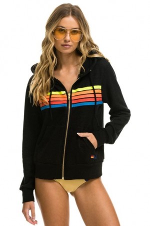Sudadera con Capucha Aviator Nation 5 Stripe Mujer Black / Multicolor | 04YTOEBUI