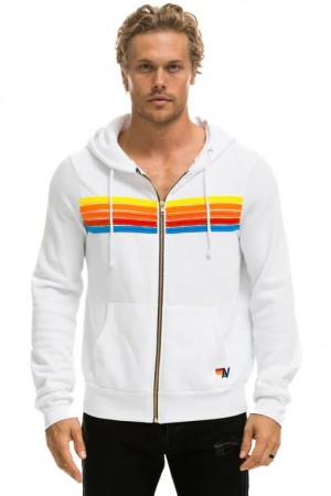 Sudadera con Capucha Aviator Nation 5 Stripe Hombre White / Multicolor | 59XWVGZNR