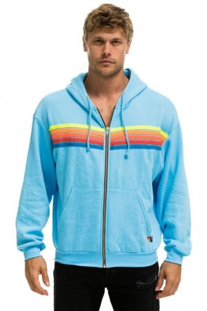 Sudadera con Capucha Aviator Nation 5 Stripe Relaxed Zip Hombre Blue / Multicolor | 62EZXCLWO
