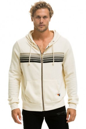 Sudadera con Capucha Aviator Nation 5 Stripe Hombre White / Grey | 62IRKMHAD