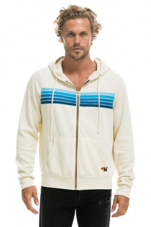 Sudadera con Capucha Aviator Nation 5 Stripe Hombre White / Blue | 62IXJWBZM
