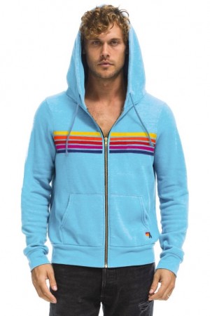 Sudadera con Capucha Aviator Nation 5 Stripe Hombre Blue / Yellow / Purple | 62JUGOXWB