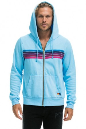 Sudadera con Capucha Aviator Nation 5 Stripe Hombre Blue / Pink Purple | 62JUMDSFT