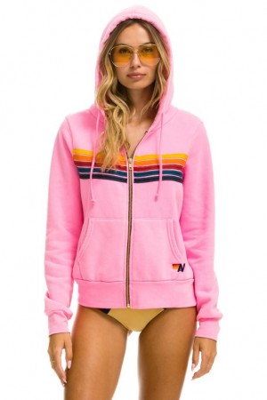 Sudadera con Capucha Aviator Nation 5 Stripe Hombre Pink | 62PBLCHZQ