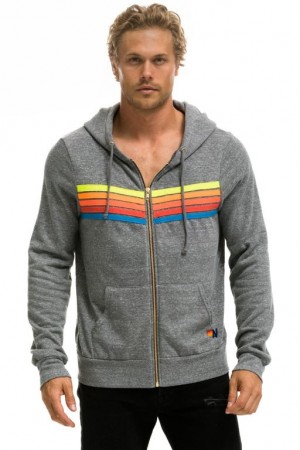 Sudadera con Capucha Aviator Nation 5 Stripe Hombre Grey / Multicolor | 62UCOAKVH